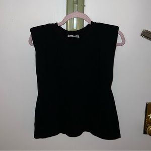 Zara simple black cotton tank top with padded shoulders, size M